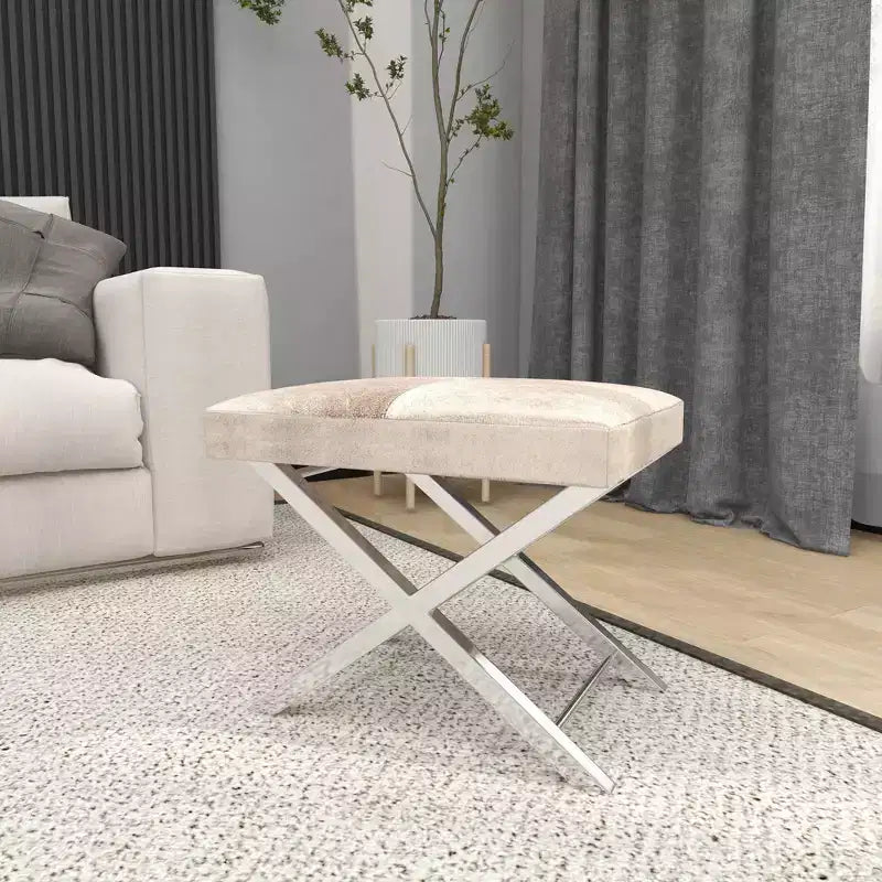 Contemporary Stainless Steel Cowhide Stool Gray - Olivia & May