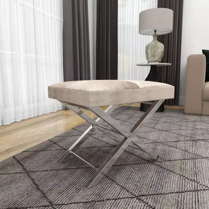 Contemporary Stainless Steel Cowhide Stool Gray - Olivia & May