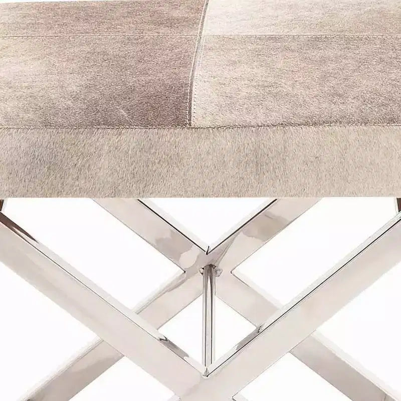 Contemporary Stainless Steel Cowhide Stool Gray - Olivia & May