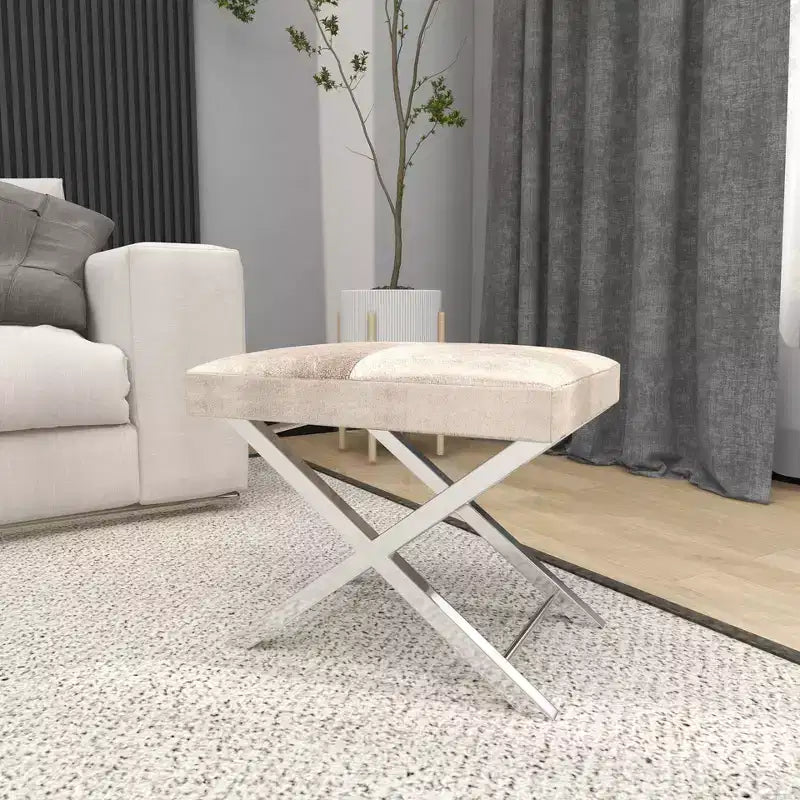 Contemporary Stainless Steel Cowhide Stool Gray - Olivia & May