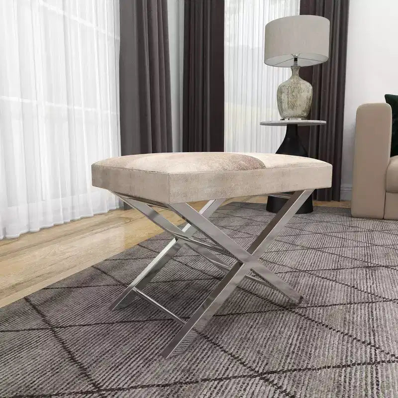 Contemporary Stainless Steel Cowhide Stool Gray - Olivia & May