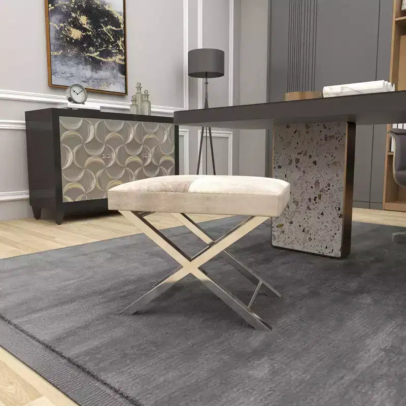 Contemporary Stainless Steel Cowhide Stool Gray - Olivia & May