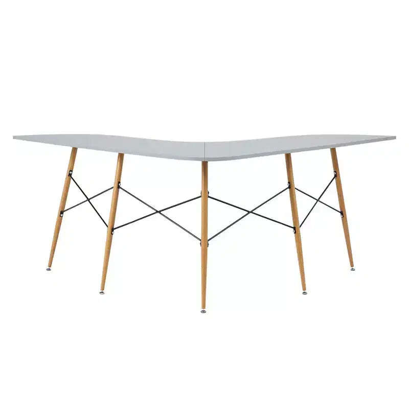 Roberto L Shaped Corner Desk with Wood and Metal Details White - Teamson Home: Mid Century Modern Style, Home Office Furniture