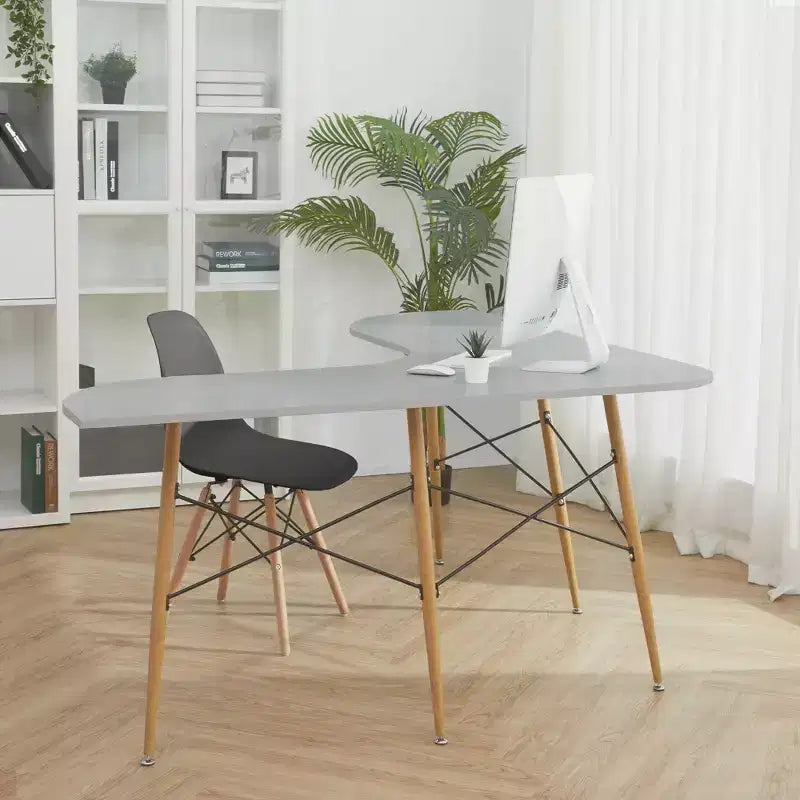 Roberto L Shaped Corner Desk with Wood and Metal Details White - Teamson Home: Mid Century Modern Style, Home Office Furniture