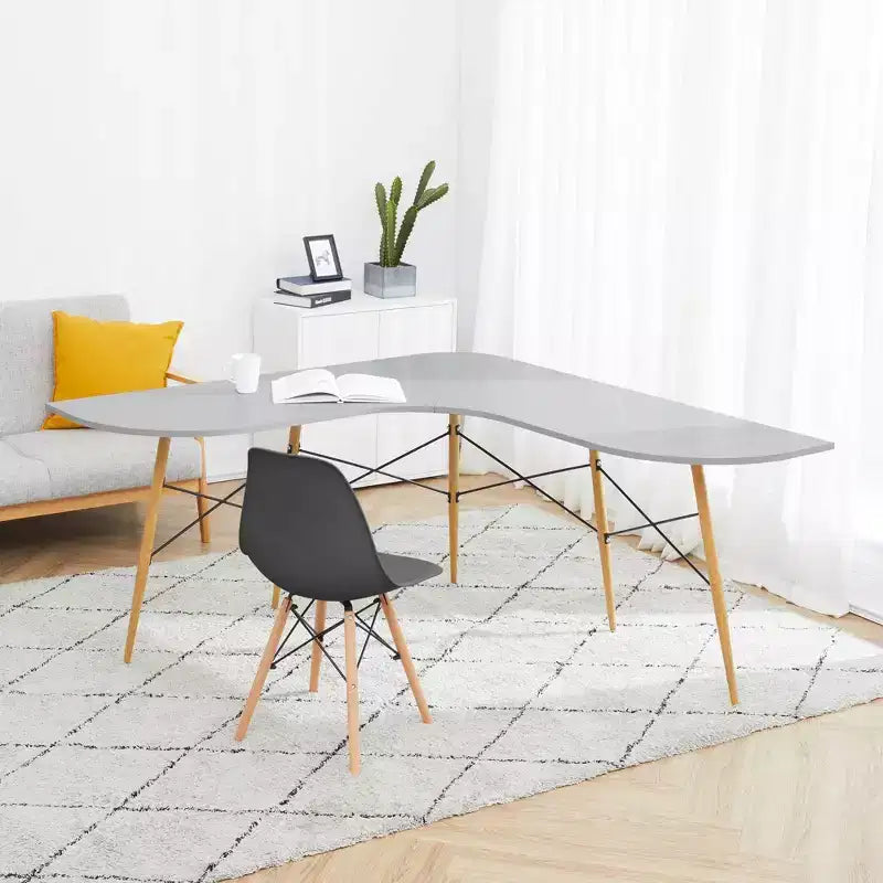 Roberto L Shaped Corner Desk with Wood and Metal Details White - Teamson Home: Mid Century Modern Style, Home Office Furniture