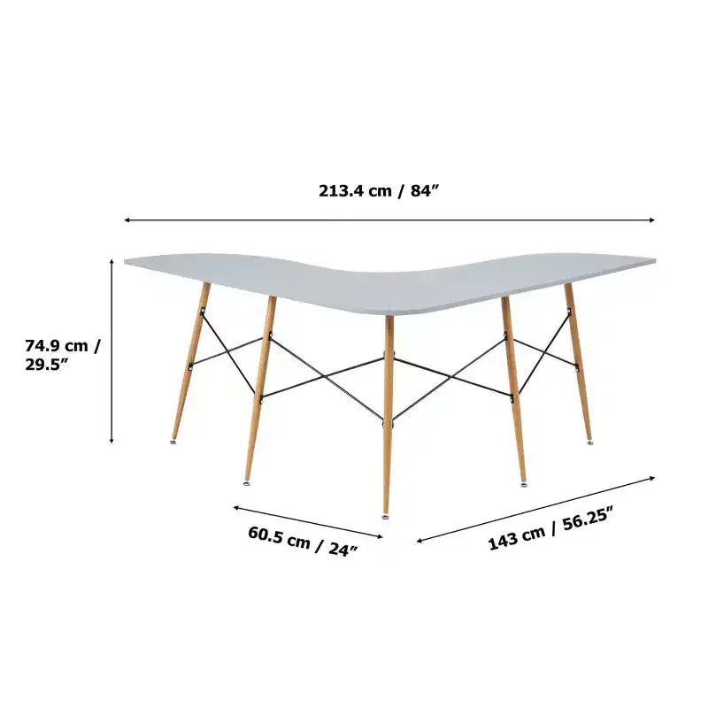 Roberto L Shaped Corner Desk with Wood and Metal Details White - Teamson Home: Mid Century Modern Style, Home Office Furniture