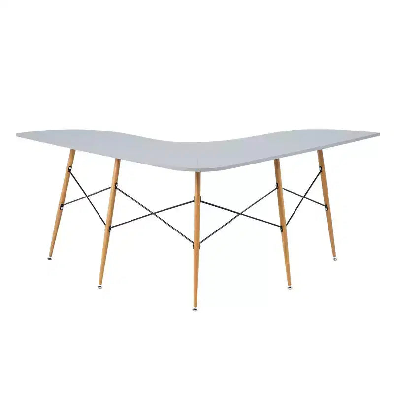 Roberto L Shaped Corner Desk with Wood and Metal Details White - Teamson Home: Mid Century Modern Style, Home Office Furniture