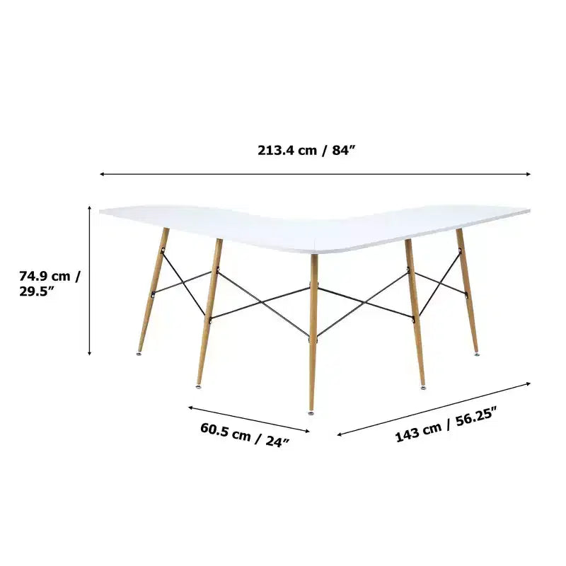 Roberto L Shaped Corner Desk with Wood and Metal Details White - Teamson Home: Mid Century Modern Style, Home Office Furniture