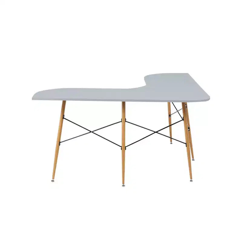 Roberto L Shaped Corner Desk with Wood and Metal Details White - Teamson Home: Mid Century Modern Style, Home Office Furniture