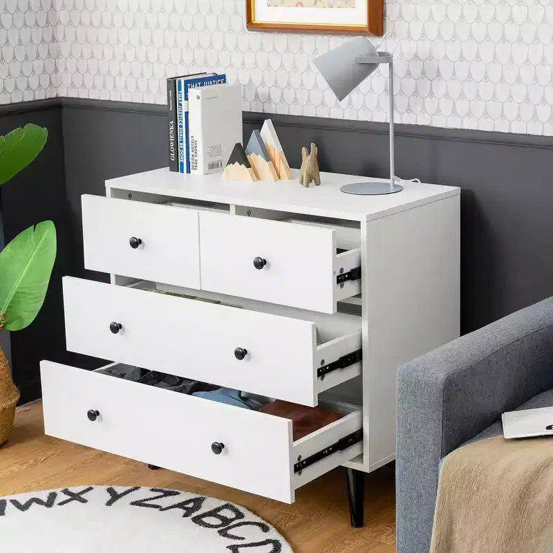 Costway 4 Drawers Dresser Chest of Drawers Free Standing Sideboard Cabinet White