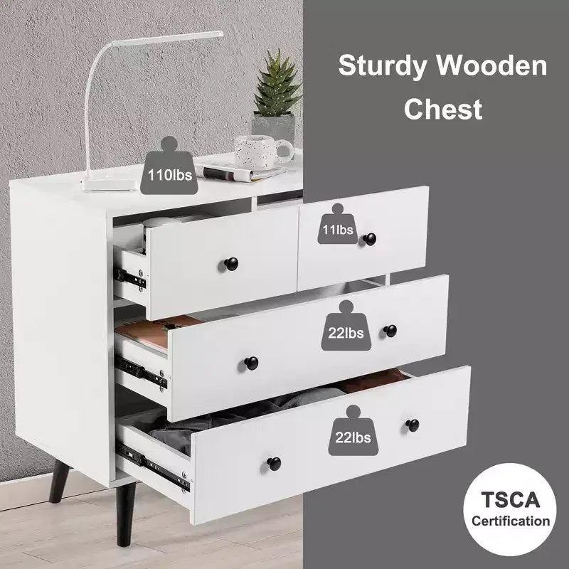 Costway 4 Drawers Dresser Chest of Drawers Free Standing Sideboard Cabinet White