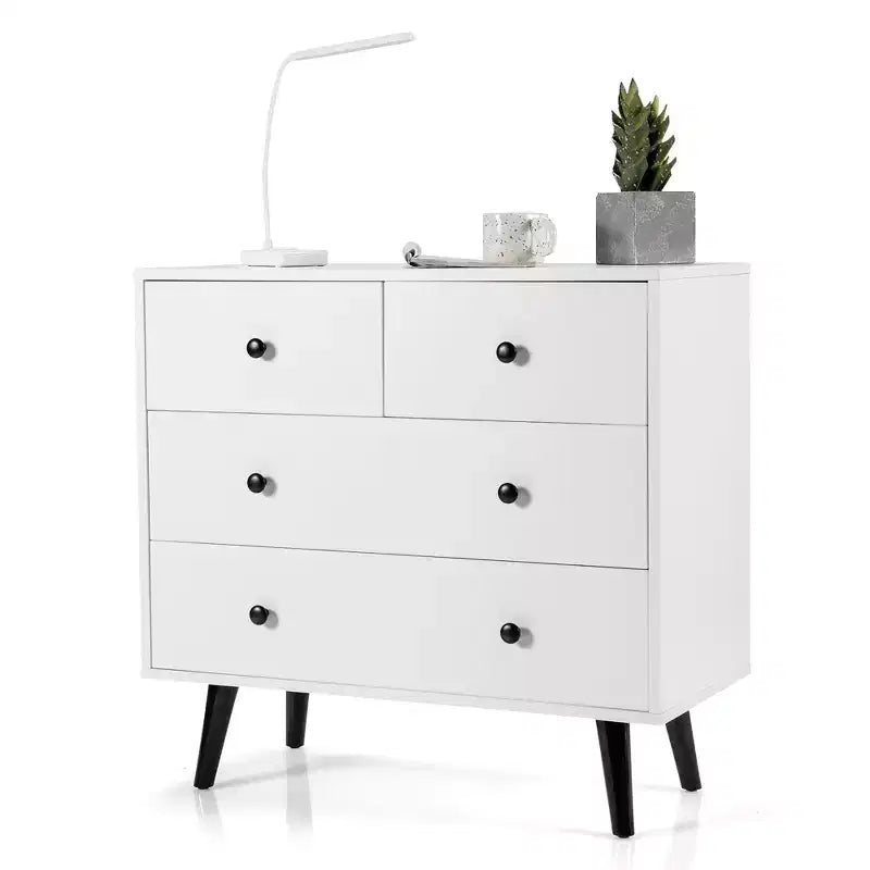 Costway 4 Drawers Dresser Chest of Drawers Free Standing Sideboard Cabinet White