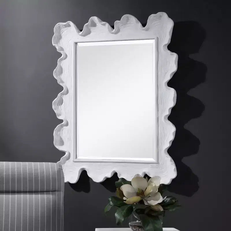 Uttermost Rectangular Vanity Decorative Wall Mirror Coastal Beveled Matte White Silver Frame 27 1/4 Wide for Bathroom Bedroom