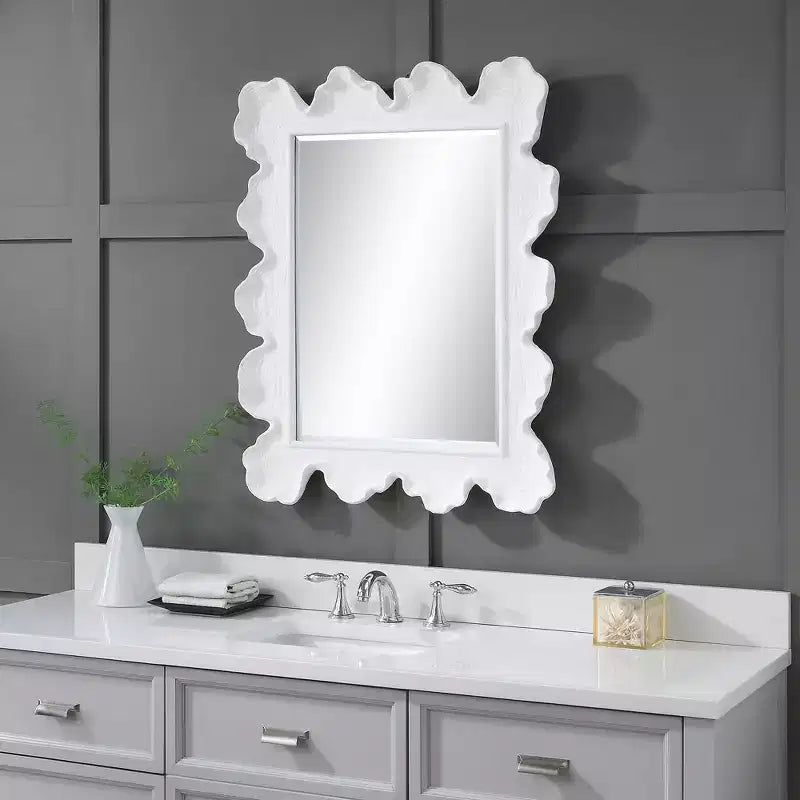 Uttermost Rectangular Vanity Decorative Wall Mirror Coastal Beveled Matte White Silver Frame 27 1/4 Wide for Bathroom Bedroom