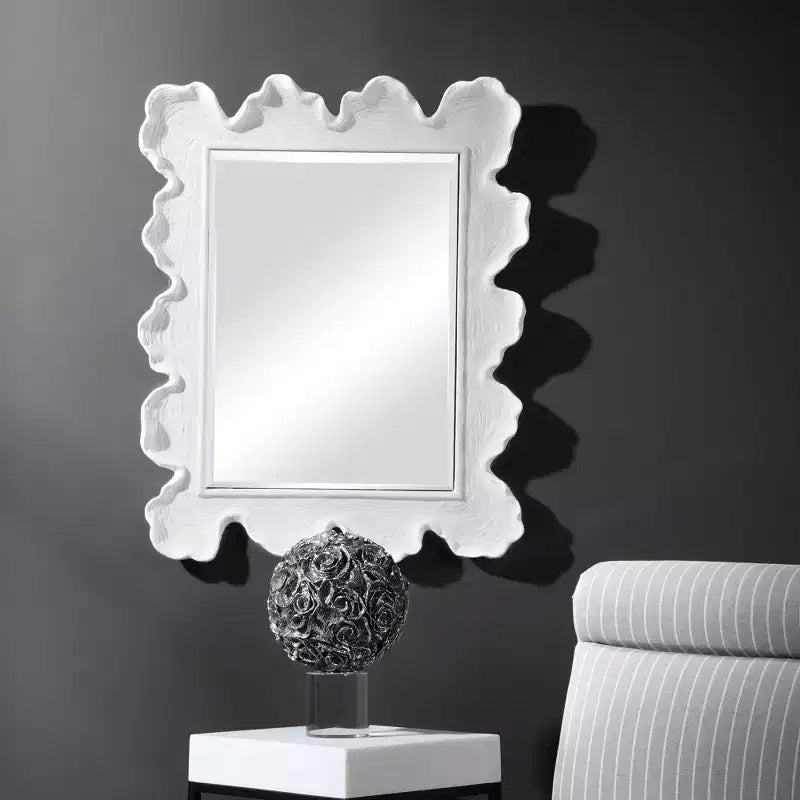 Uttermost Rectangular Vanity Decorative Wall Mirror Coastal Beveled Matte White Silver Frame 27 1/4 Wide for Bathroom Bedroom