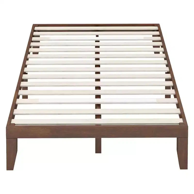 Costway Full Size 14'' Wooden Bed Frame Mattress Platform Wood Slats Support EspressoNatural