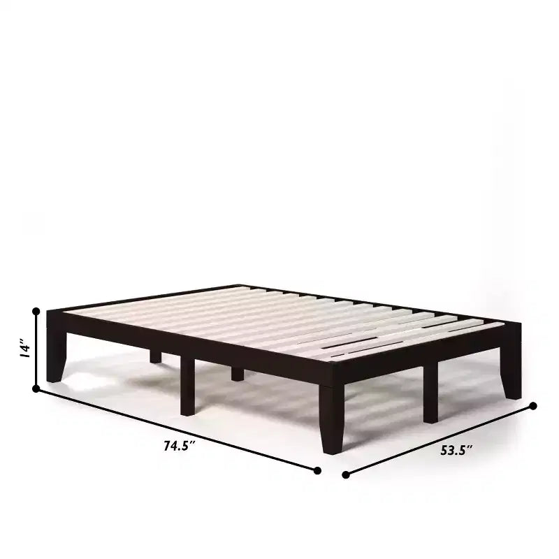 Costway Full Size 14'' Wooden Bed Frame Mattress Platform Wood Slats Support EspressoNatural