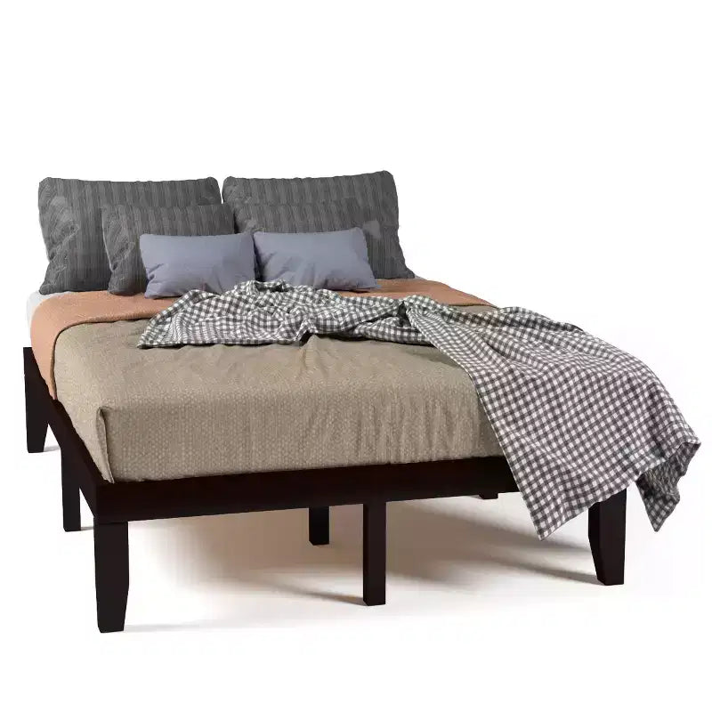 Costway Full Size 14'' Wooden Bed Frame Mattress Platform Wood Slats Support EspressoNatural