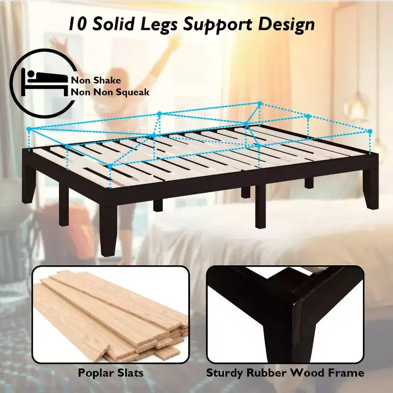 Costway Full Size 14'' Wooden Bed Frame Mattress Platform Wood Slats Support EspressoNatural