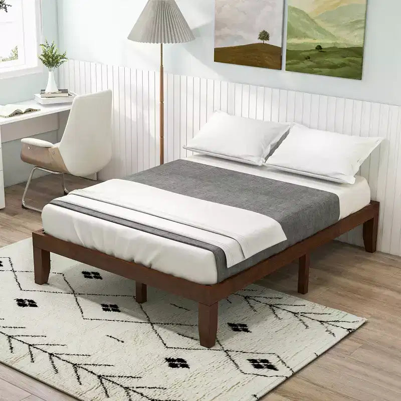 Costway Full Size 14'' Wooden Bed Frame Mattress Platform Wood Slats Support EspressoNatural