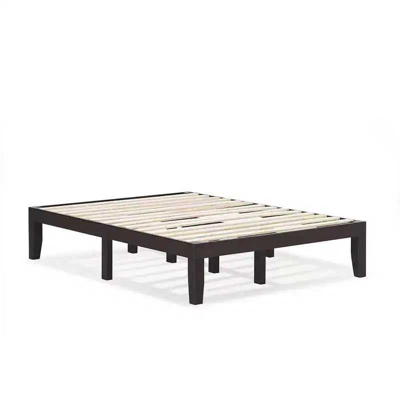 Costway Full Size 14'' Wooden Bed Frame Mattress Platform Wood Slats Support EspressoNatural