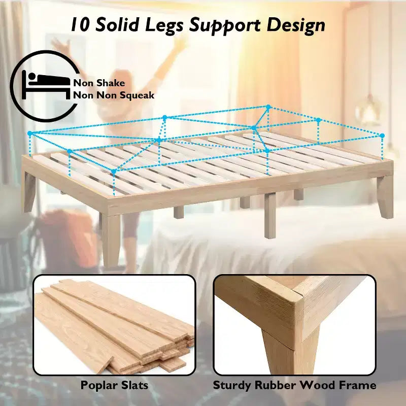 Costway Full Size 14'' Wooden Bed Frame Mattress Platform Wood Slats Support EspressoNatural