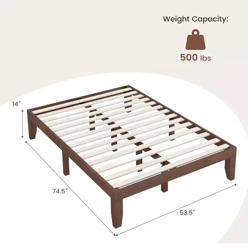 Costway Full Size 14'' Wooden Bed Frame Mattress Platform Wood Slats Support EspressoNatural