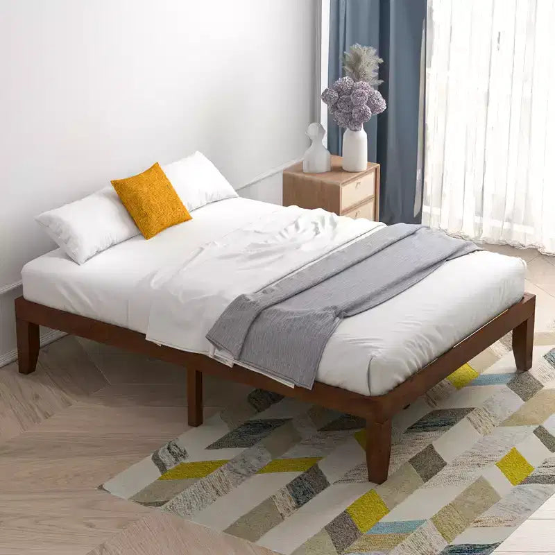 Costway Full Size 14'' Wooden Bed Frame Mattress Platform Wood Slats Support EspressoNatural