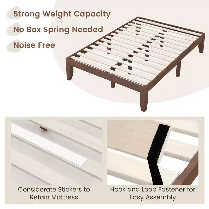 Costway Full Size 14'' Wooden Bed Frame Mattress Platform Wood Slats Support EspressoNatural
