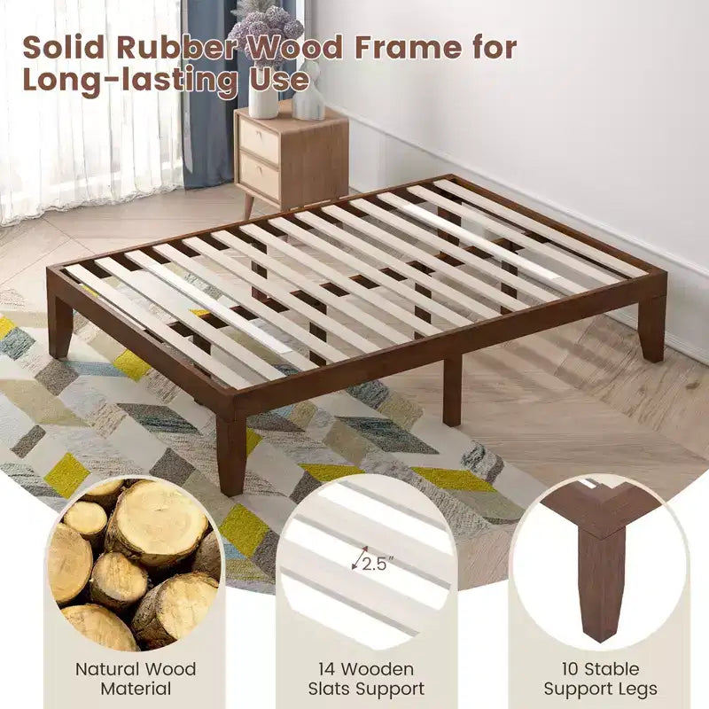 Costway Full Size 14'' Wooden Bed Frame Mattress Platform Wood Slats Support EspressoNatural