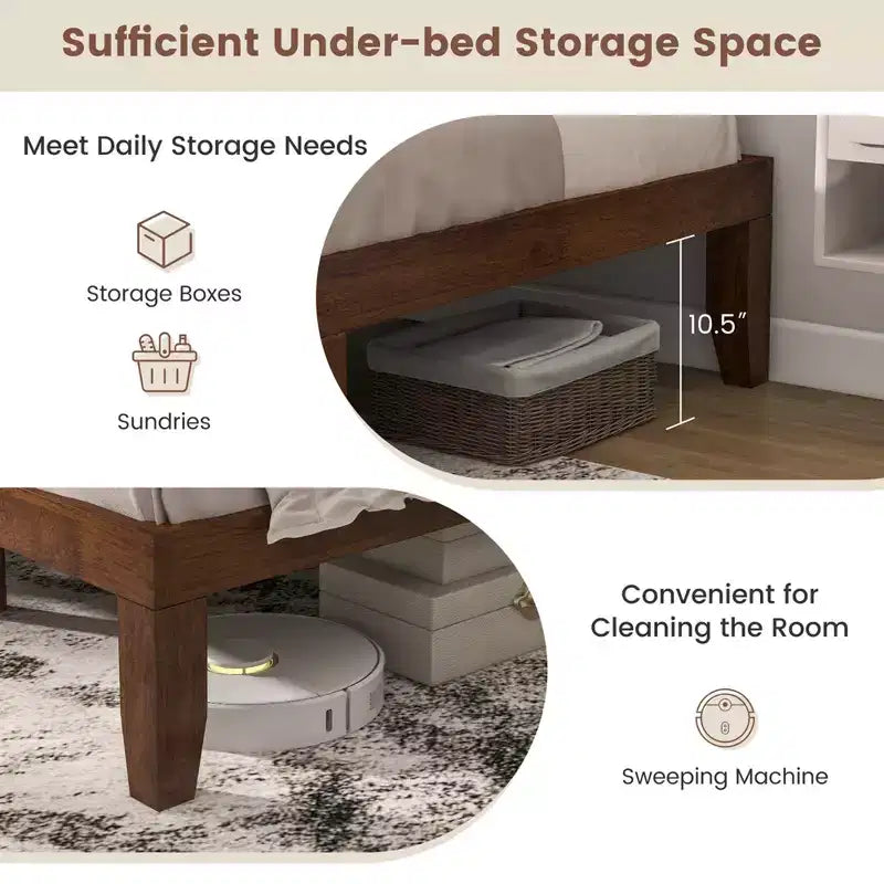Costway Full Size 14'' Wooden Bed Frame Mattress Platform Wood Slats Support EspressoNatural