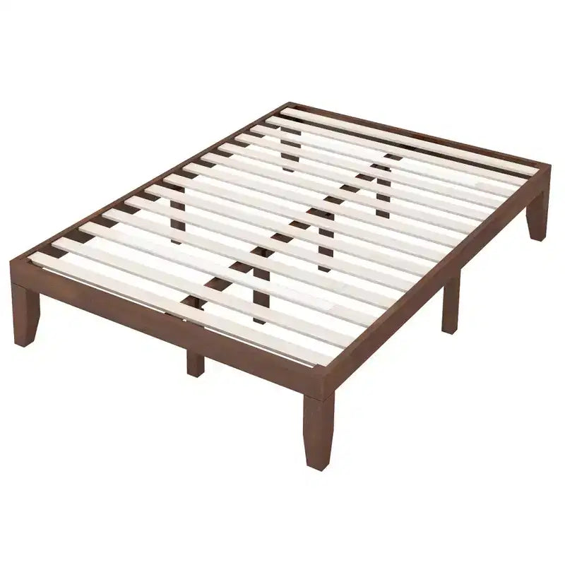 Costway Full Size 14'' Wooden Bed Frame Mattress Platform Wood Slats Support EspressoNatural
