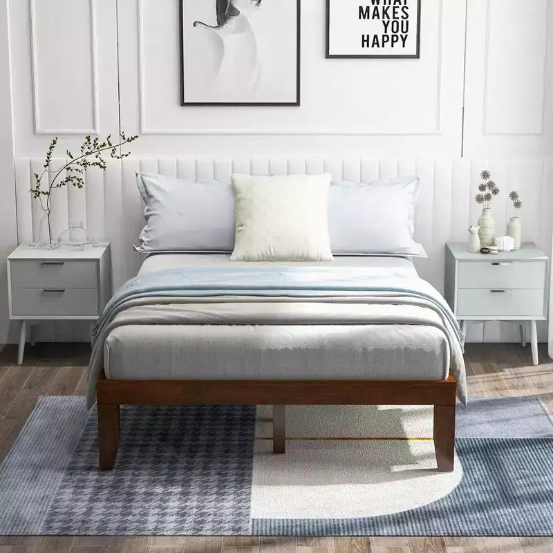 Costway Full Size 14'' Wooden Bed Frame Mattress Platform Wood Slats Support EspressoNatural