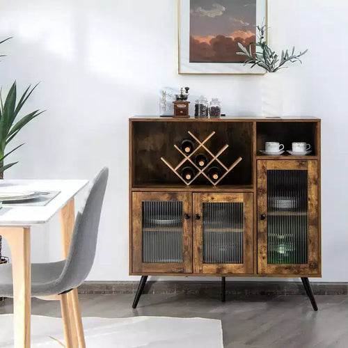 Costway Buffet Sideboard Kitchen Storage Cupboard w/ Glass Door & Adjustable Shelves