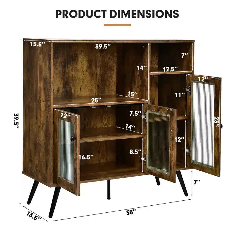 Costway Buffet Sideboard Kitchen Storage Cupboard w/ Glass Door & Adjustable Shelves