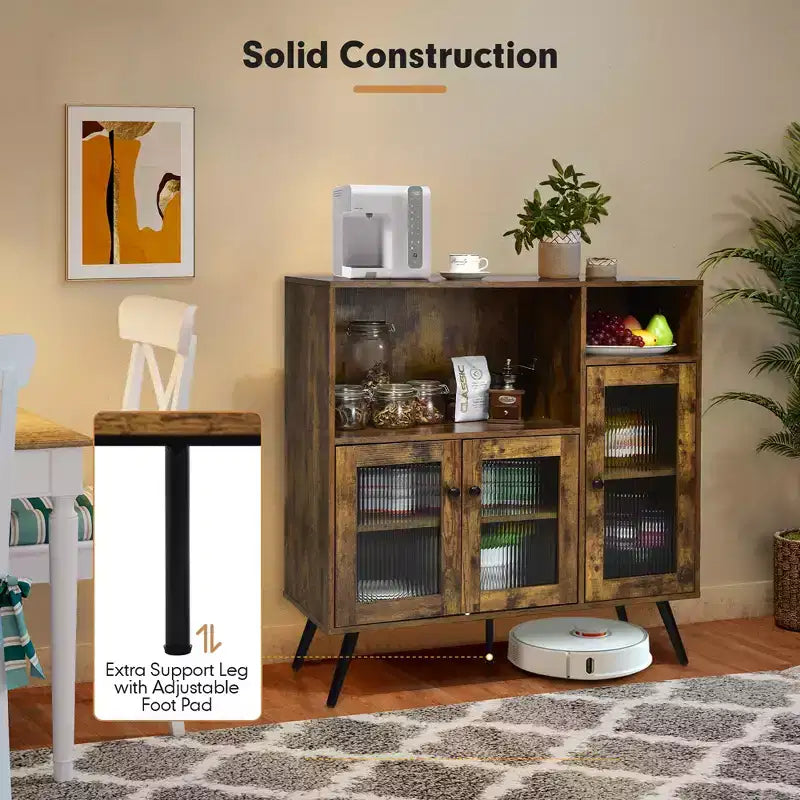 Costway Buffet Sideboard Kitchen Storage Cupboard w/ Glass Door & Adjustable Shelves